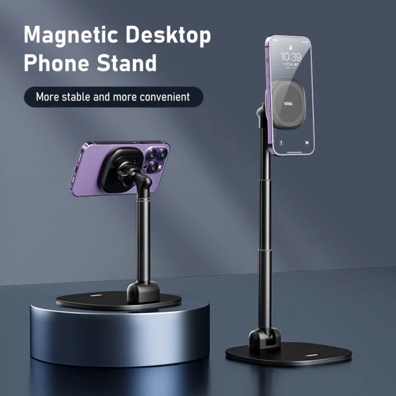 VRIG MG-04 Foldable Desktop Phone Stand with 360° Rotatable Magnetic Phone Mount Phone Holder Adjustable Height for iPhone