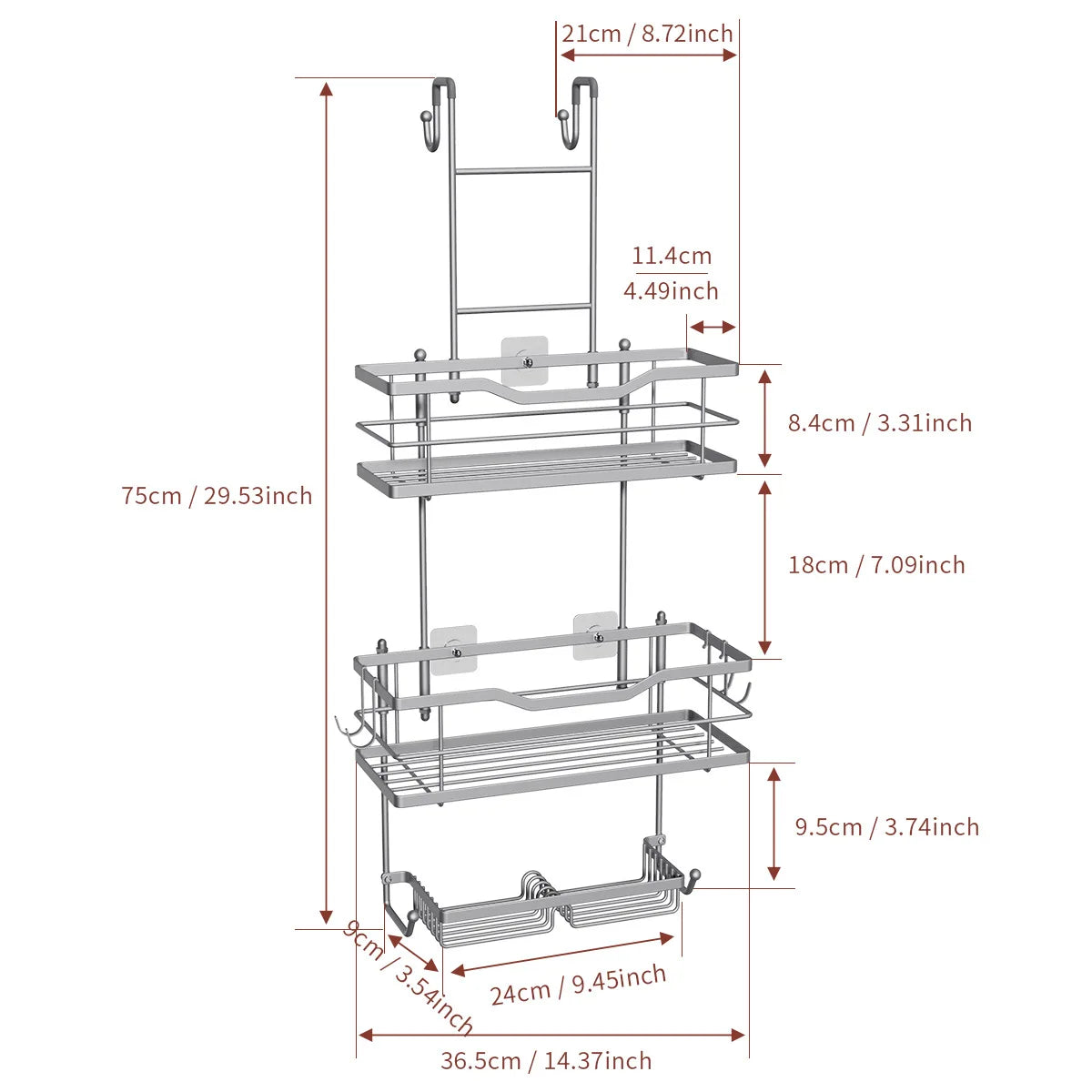 Over the Door Hanging Shower Caddy No-Drill Removable Bathroom Organizer Storage Rack for Shower Gel Soap Towels