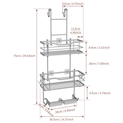 Over the Door Hanging Shower Caddy No-Drill Removable Bathroom Organizer Storage Rack for Shower Gel Soap Towels