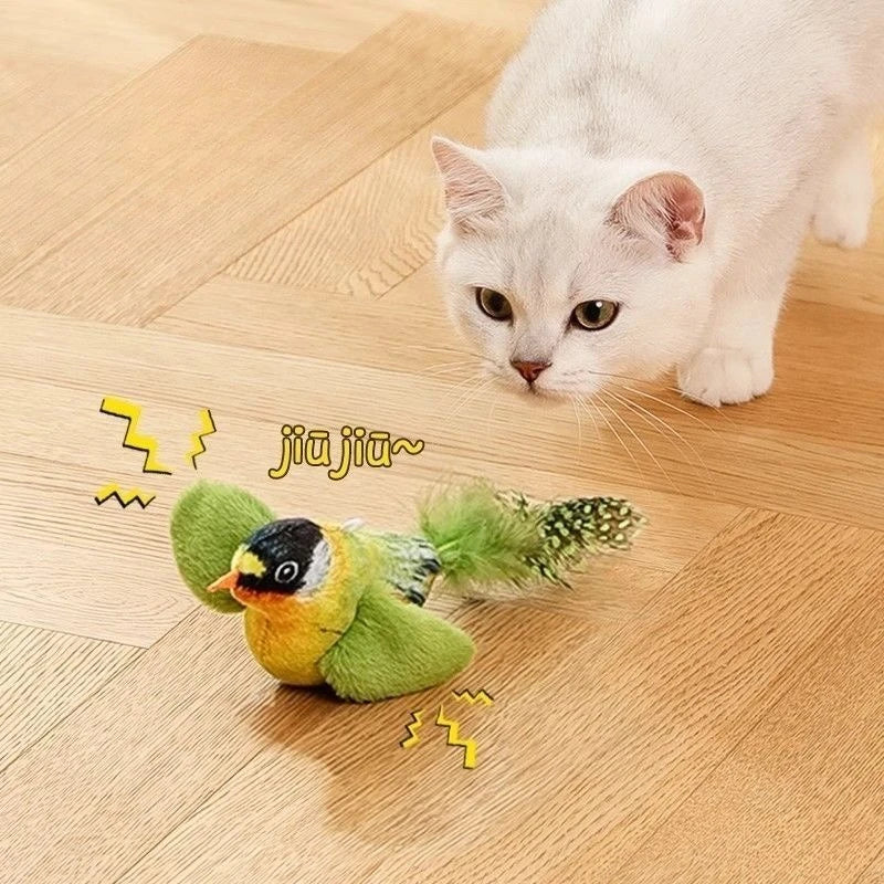 Wall Hanging Sound Sensing Realistic Bird Plush Catnip Toy Interactive Kitten Chasing Teaser Indoor Pet Entertainment Play Accessory