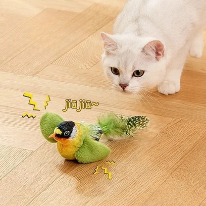 Wall Hanging Sound Sensing Realistic Bird Plush Catnip Toy Interactive Kitten Chasing Teaser Indoor Pet Entertainment Play Accessory
