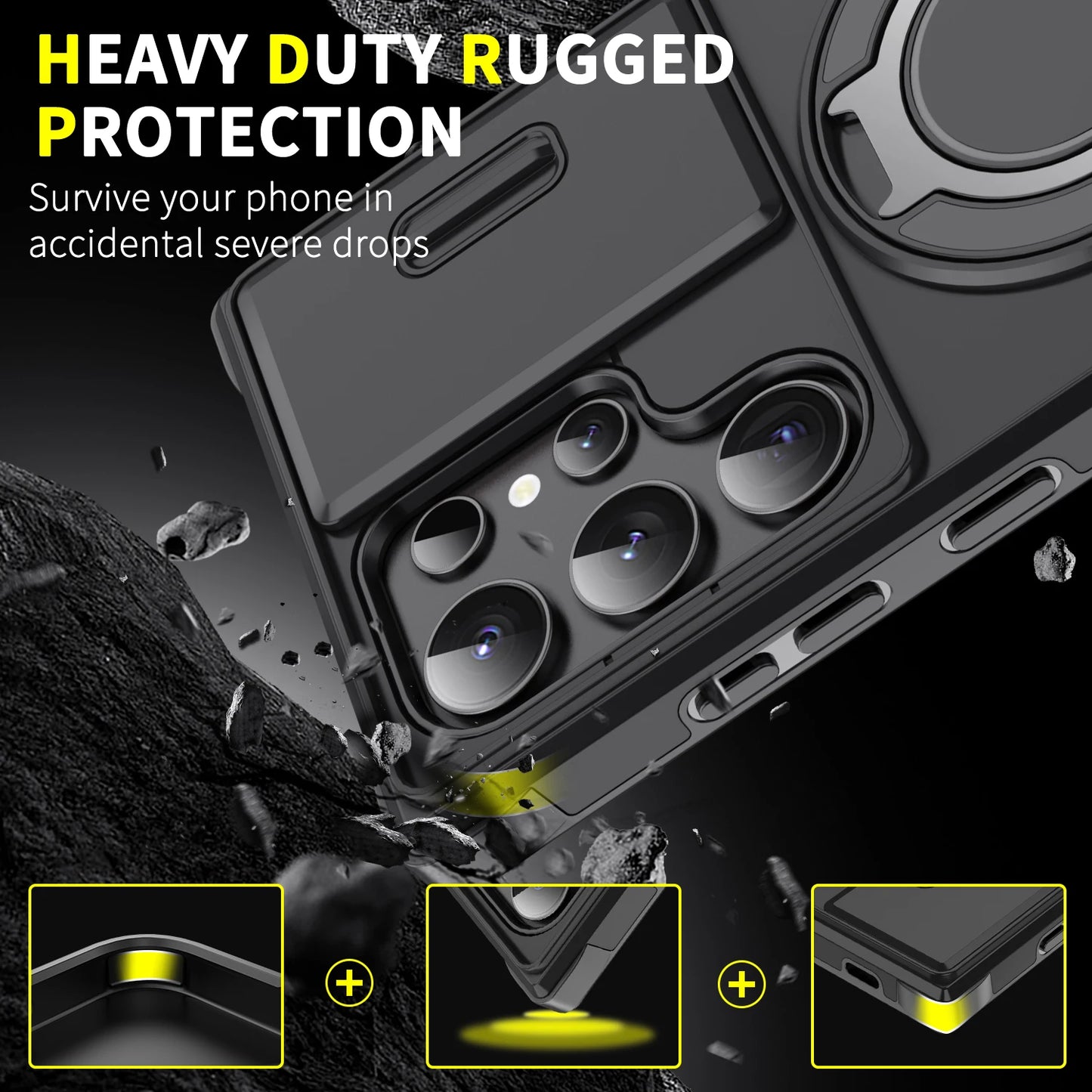 Slide Lens Protect Armor Case For Samsung Galaxy S25 Ultra S25+ S 25 Magnetic Holder Cover For Galaxy S25 Plus S25ultra Funda