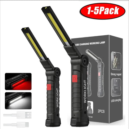 COB LED Work Light USB Rechargeable Magnetic Flashlight Super Bright Folding Lantern for Camping Emergency Car Repair with Hook