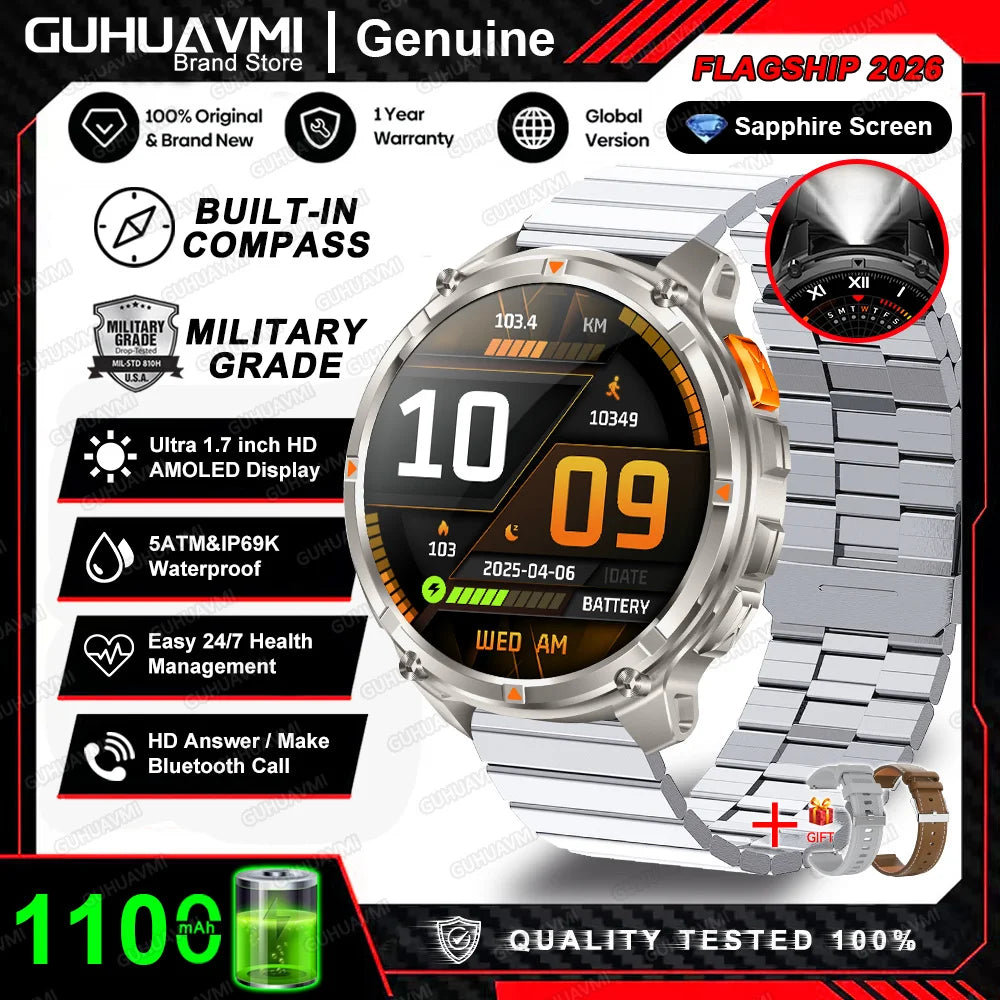 2026 New T-Rex3 Pro 1100mAh Battery Smart Watch GPS path 5ATM Waterproof Sports Run tracker Outdoors Compass Military Smartwatch