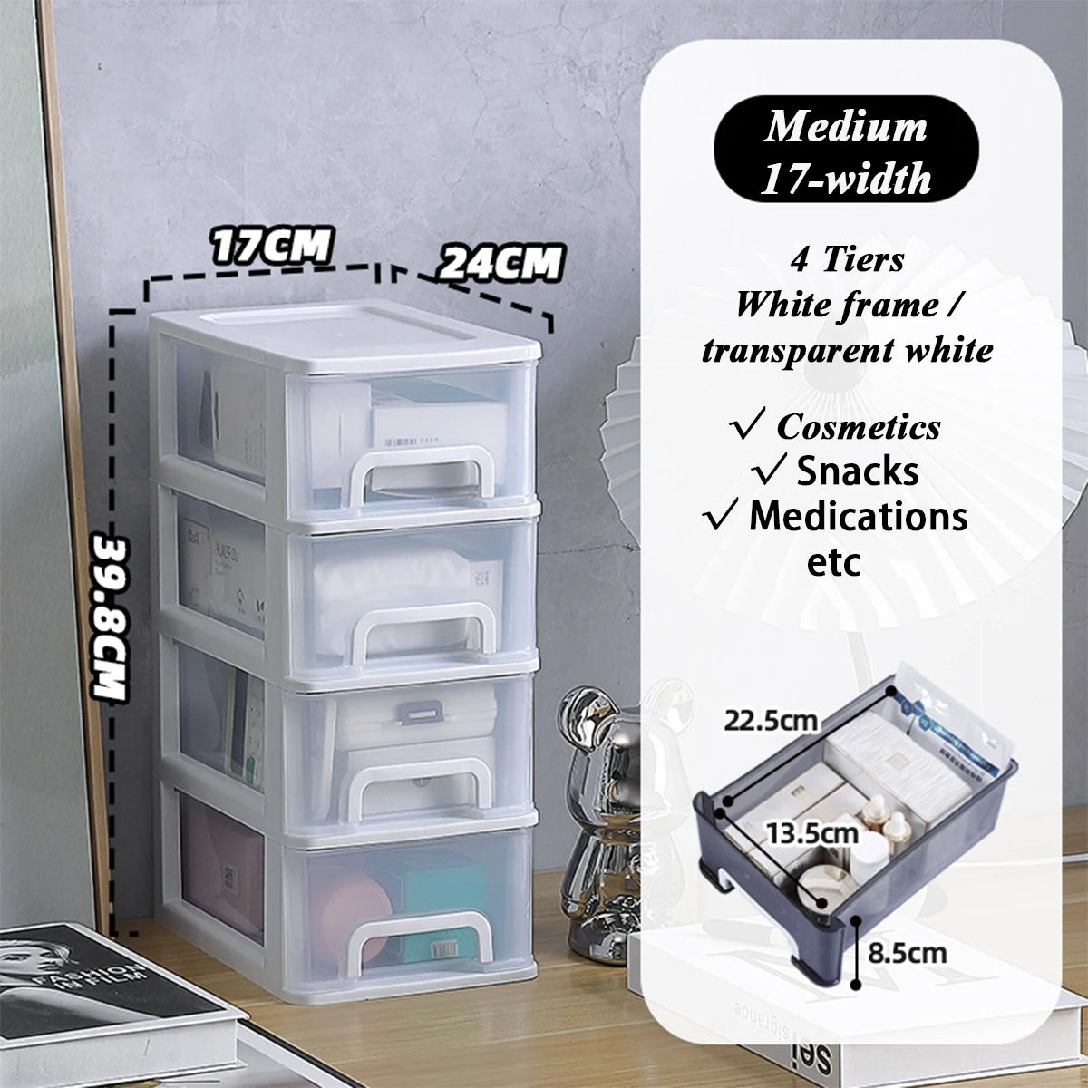 Clear Desktop Storage Box with Drawer Heightened Table Organizer Plastic Office storage cabinet  for Stationery cosmetics