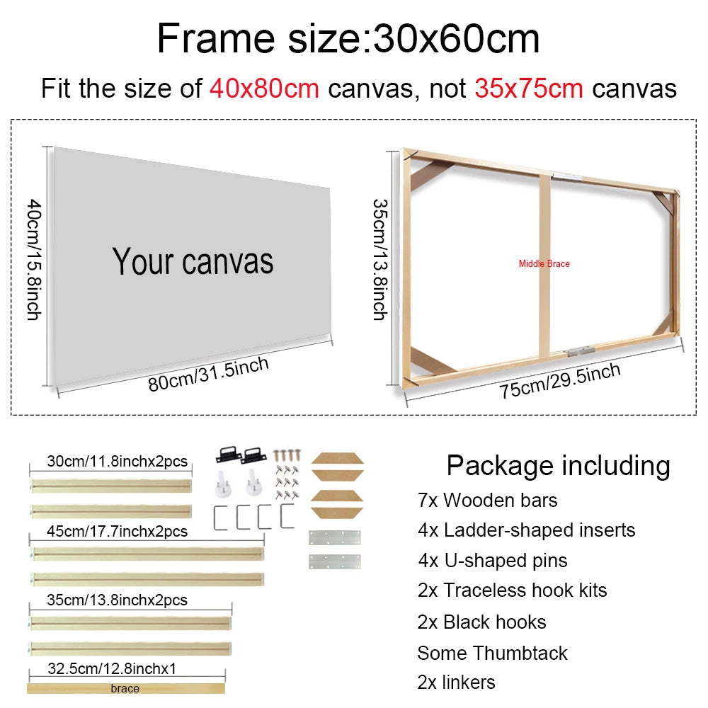 Various Sizes Canvas Frame Wooden Frames Natural Wooden Photo Oil Painting Canvas Diamond Painting Frames Canvas Wood Wall Frame