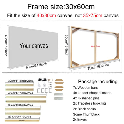 Various Sizes Canvas Frame Wooden Frames Natural Wooden Photo Oil Painting Canvas Diamond Painting Frames Canvas Wood Wall Frame