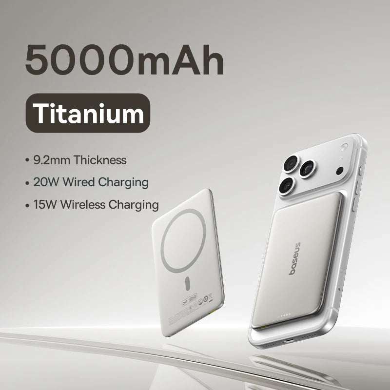 Baseus 5000mAh Magnetic Power Bank 15W PD 20W Wired Charging Thin Card-Sized Slim Portable Powerbank for iPhone 17 Samsung