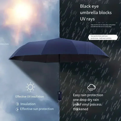 10 bone fully automatic three fold umbrella, rotatable LED flashlight, business wind resistant folding umbrella, sunny umbrella