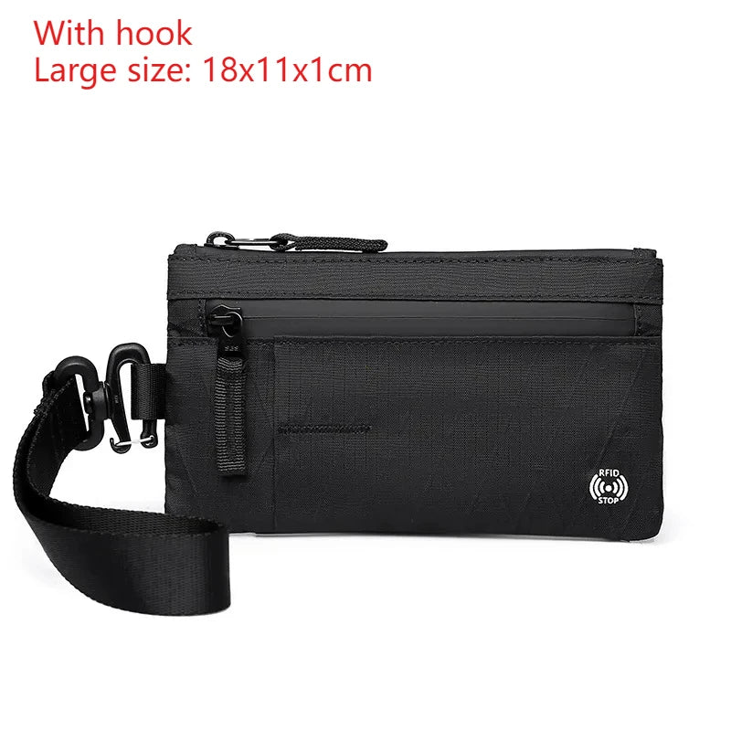 Rfid Credit Card Holder Men Wallets Luxury Nylon Slim Wallet Zipper Key Card Case Male Tactical Purse Coin Purse With Carabiner