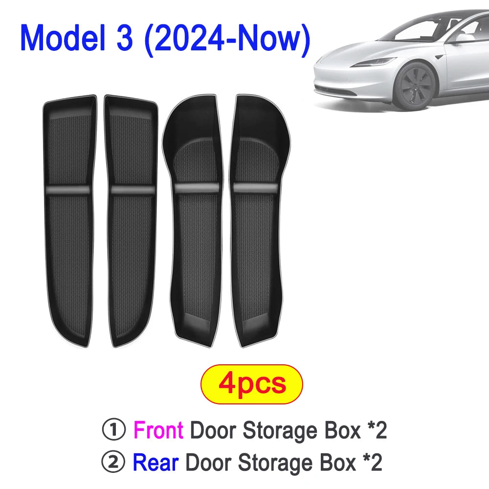 USVOTOV Car Door Side Storage Box for 2025 2026 Tesla Model Y Juniper Model 3 Model YL Accessories Door Organizer Tray Trash Can