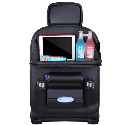 Car Back Seat Storage Holder Multi-Pocket Waterproof Organizer Large Capacit with Foldable Tray Cup/Tissue Holder Storage Pocket