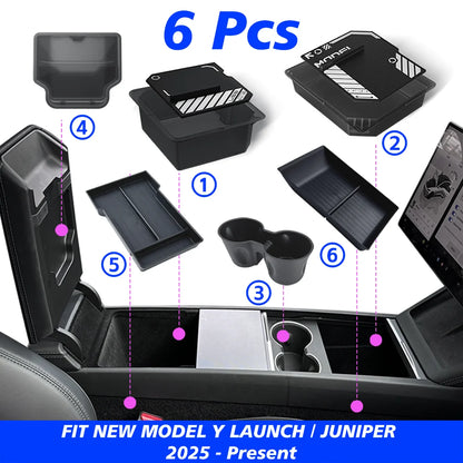TEKSY 1/2/3/4/6/7/8pcs For Tesla New Model Y 2025 2026 Juniper ABS with Silicone Non-slip Mat Console & Armrest Storage Box