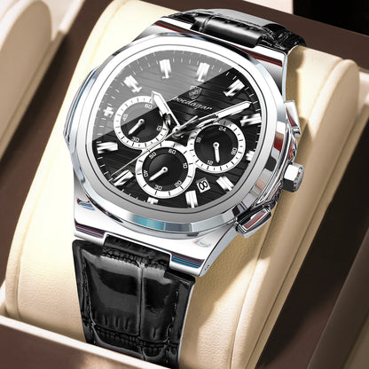POEDAGAR Top Original Man Watch Leather Waterproof Luminous Fashion Men Clock Date Chronograph Quartz Sports Men's Watches Reloj