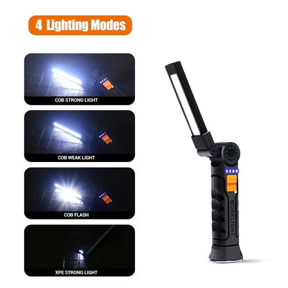 USB Rechargeable LED Work Light 1000 Lumens COB Lantern with Power Capacity Indicator Handled Flashlight for Outdoor Car Repair
