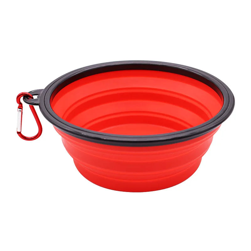 Folding Portable Silicone Dog Feeder Bowl 2 In 1 Pet Dispenser Outdoor Travel Dog Cat with Carabiner Bottle Food Water Container