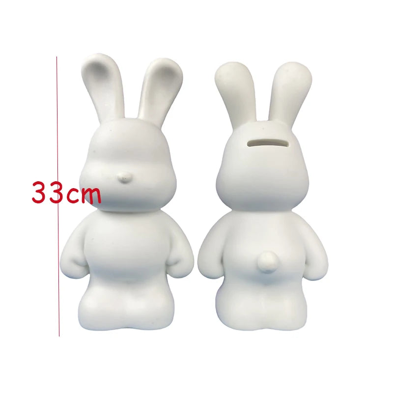 New DIY Paint Fluid Animal Bear Rabbit Lucky Dragon White Hand Painted Home Decoration Doll Toy Statue Deposit Can Handmade Gift