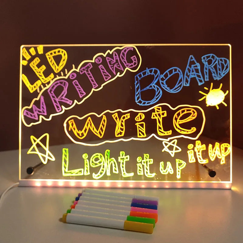 LED Note Board DIY Acrylic Night Light 7 Pens Drawing Board Rechargeable RGB Erasable Painting Drawing Boards Kids Birthday Gift