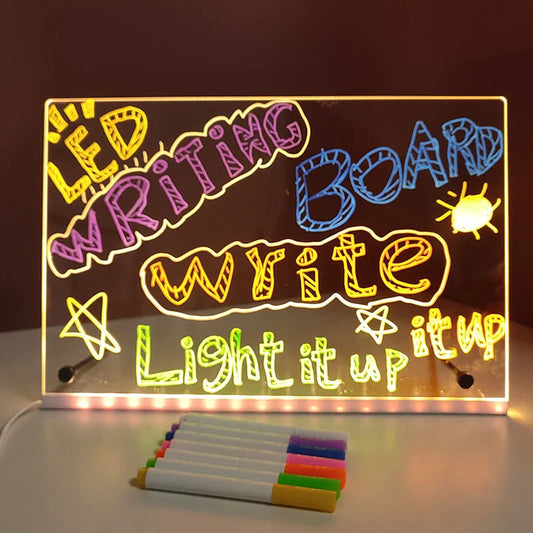 LED Note Board DIY Acrylic Night Light 7 Pens Drawing Board Rechargeable RGB Erasable Painting Drawing Boards Kids Birthday Gift