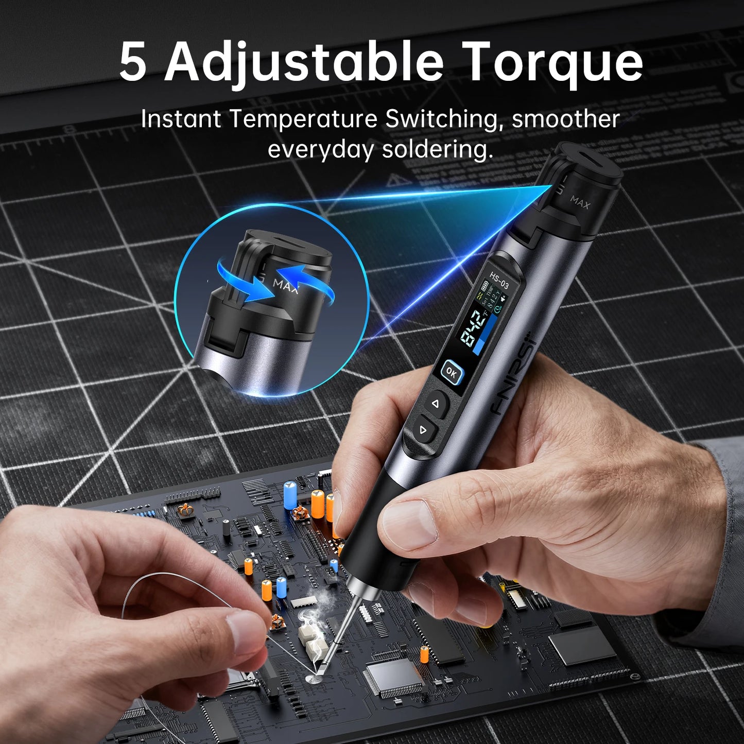 FNIRSI HS-03 Wireless Soldering Iron 10W Type-C Rechargeable Portable Soldering Iron 100-450℃ Adjustable Repair Tool