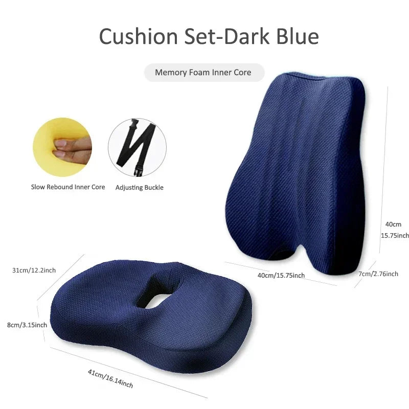 Orthopedic Memory Foam Seat Cushion Set, Coccyx Support Cushion, Office Chair, Waist, Back, Lumbar, Car Seat, Hip Massage Pad