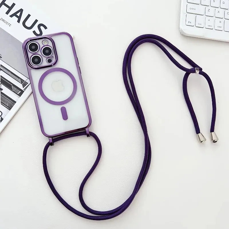 Crossboby Lanyard Plating Phone Case For iPhone Air 17 16E 16 15 14 13 12 11 Pro Max For Magsafe Magnetic Necklace Cord Cover