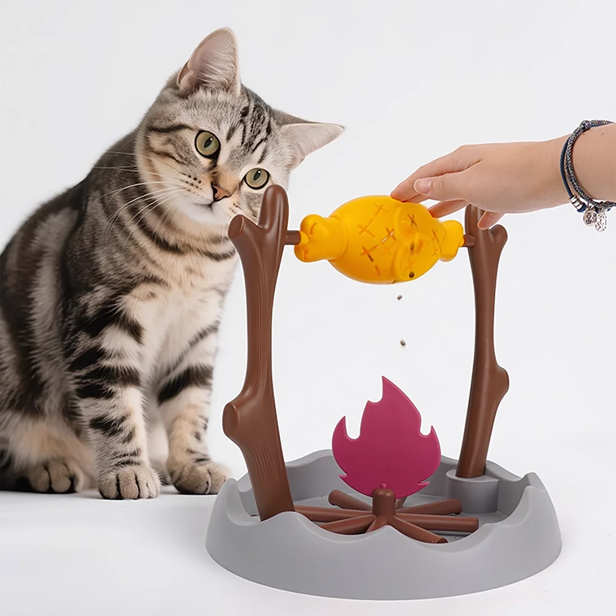Outdoor BBQ Shaped Interactive Cat Toy - Rolling Food Dispenser with Hidden Treats DIY Chew Toy for Kittens Christmas Gift Idea