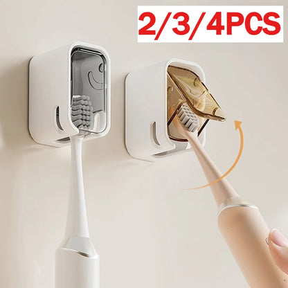 2/3/4PCS Toothbrush Holder Wall-mounted Punch-free Toothbrush Rack Dustproof Bathroom Electric Toothbrush Organizer