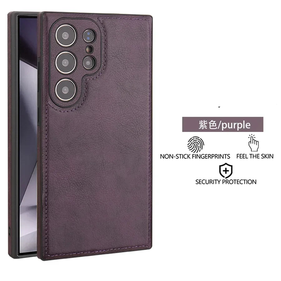 Luxury Vintage PU Leather Case for Samsung S26 Ultra S25 S24 Plus S23 S22 S26Ultra Slim Camera Shockproof Soft Bumper Back Cover