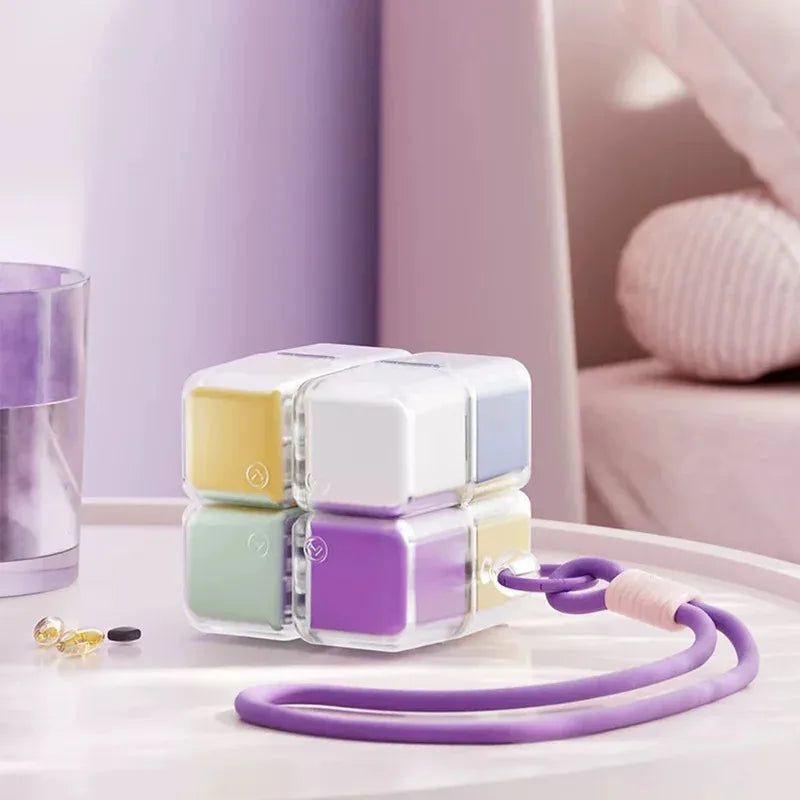 1PC Magic Cube 8-Grid Medicine Storage Box Sealed Moistureproof Travel Essential with Hanging Rope Creative Storage Solution