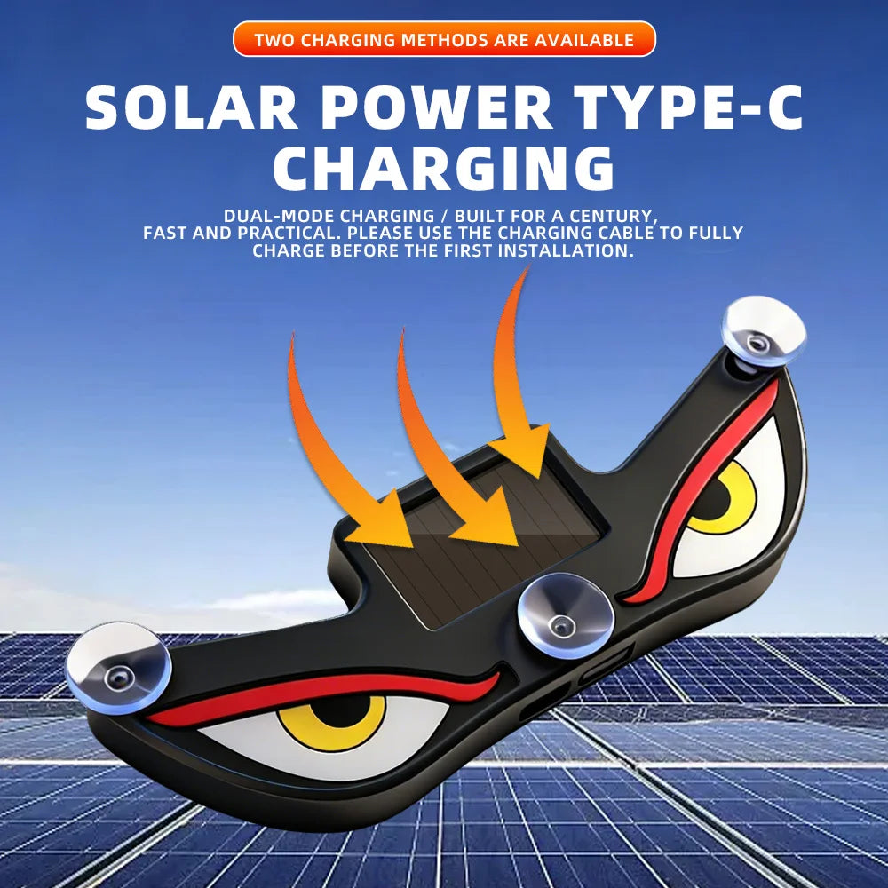 Solar Powered Car Neon Light Wireless Cool DEMON EYE Led Ambient Light Suction Cup USB Rechargeable Atmosphere Breathing Lamp
