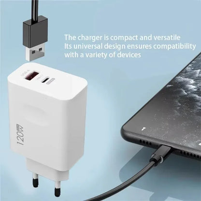 120W Fast Charger USB Type C PD Cable Fast Charging Quick Charge Adapter For iPhone 17 16 15 Pro Xiaomi Samsung Oneplus Huawei