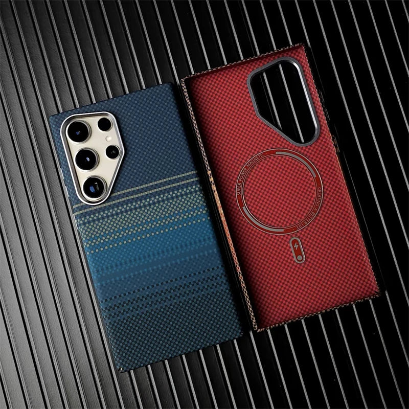 For Samsung Galaxy S26Ultra S26 S25 S24 S23 Ultra Plus Carbon Fiber Texture MagSafe Case Wireless Charging Alloy Lens Hard Cover