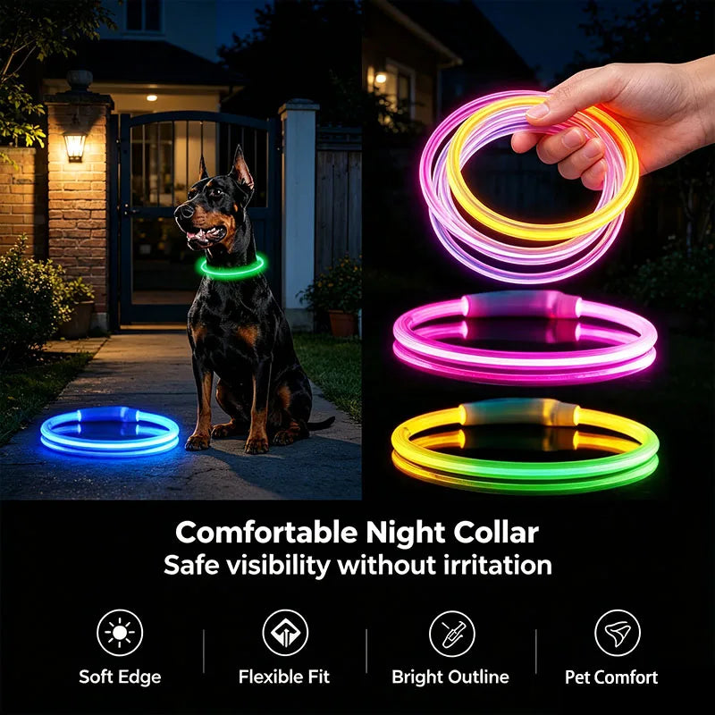 C 1pcs USB Type-C Rechargeable Pet Glowing Collar Dog LED Light Collar Luminous Anti-Lost Dog Collar Dog Necklace Collar