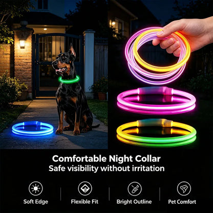 C 1pcs USB Type-C Rechargeable Pet Glowing Collar Dog LED Light Collar Luminous Anti-Lost Dog Collar Dog Necklace Collar