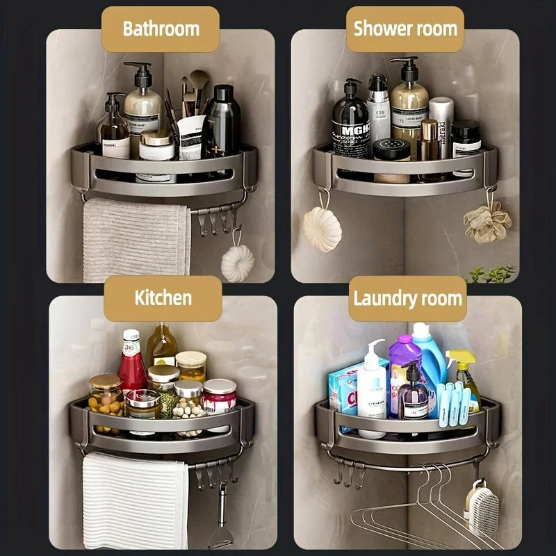 1pc Non-Drill Aluminum Bathroom Storage Rack - Wall Mounted Corner Rack Used For Storing Bathroom Shampoo Shower Gel Cosmetics