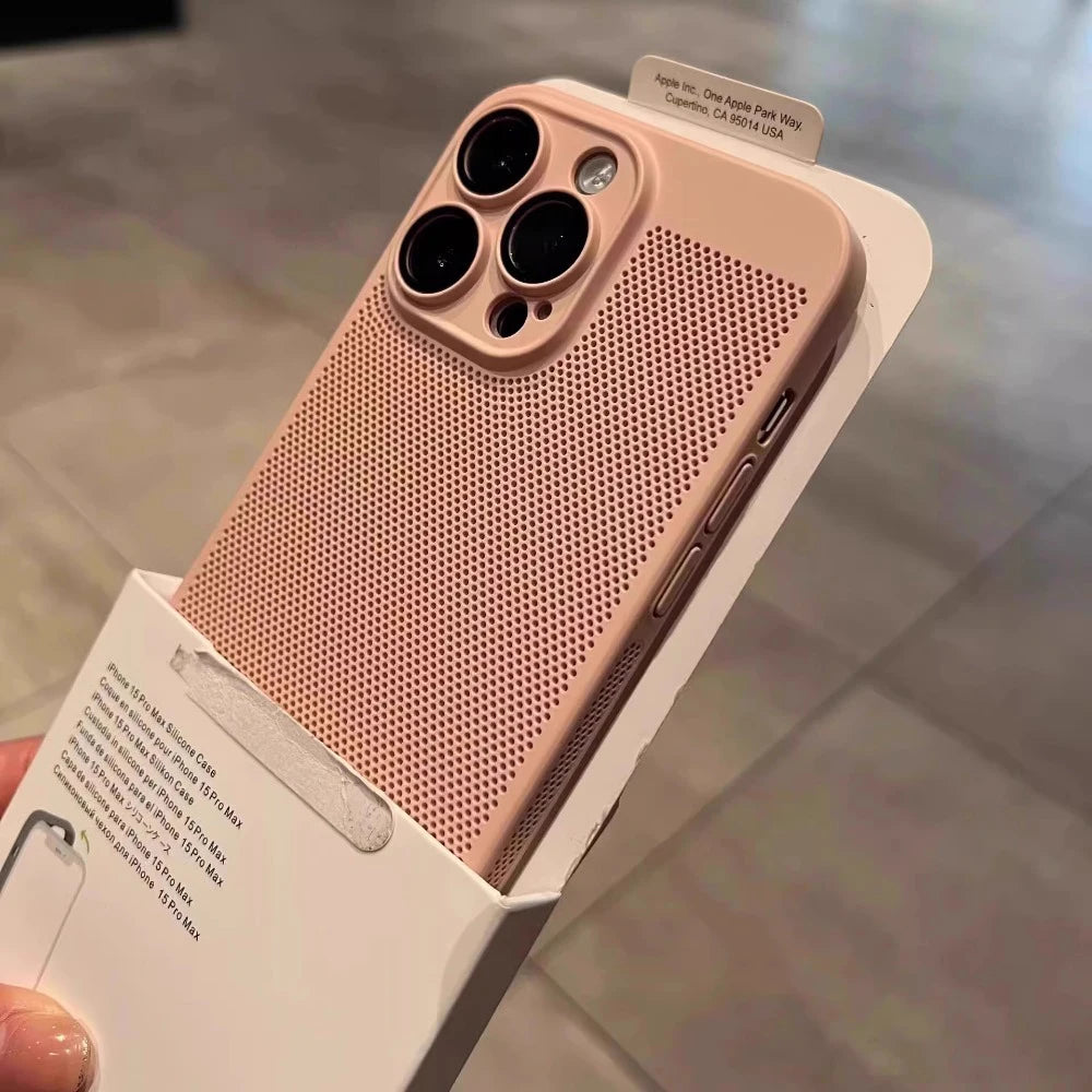 New Honeycomb Heat Dissipation Phone Case For iPhone 16 15 14 13 17 Pro Max Plus Cooling Breathable Solid Color Shockproof Cover