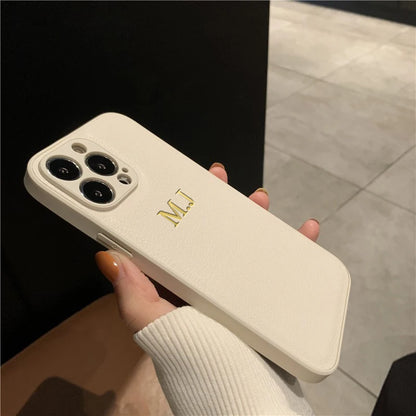Personalised Customized Name Case For iPhone 17 16 15 14 13 12 11 Pro Max Initials Letters Leather Cover 13 15 16 17 Air Pro Max