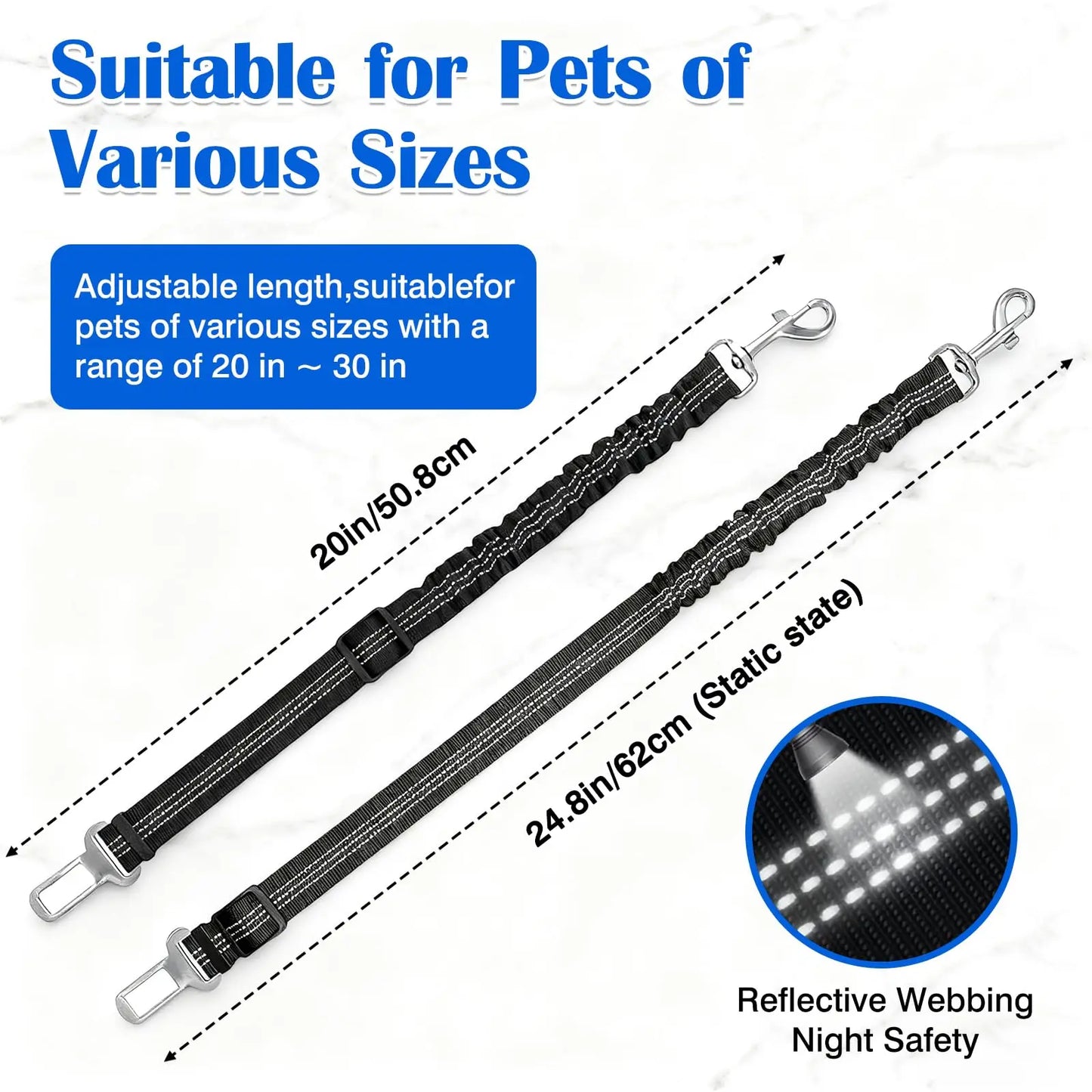 High Grade Dog Car Safety Belt Dog Safety Belt with Damping Belt and Reflective Line Adjustable Length Suitable Any Dog 1PCS