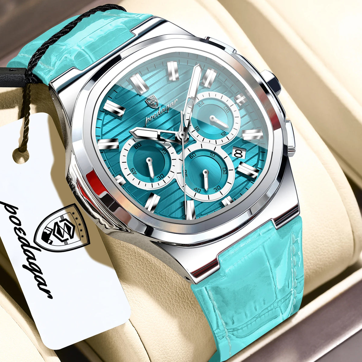POEDAGAR Top Original Man Watch Leather Waterproof Luminous Fashion Men Clock Date Chronograph Quartz Sports Men's Watches Reloj
