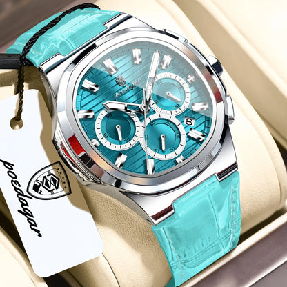 POEDAGAR Top Original Man Watch Leather Waterproof Luminous Fashion Men Clock Date Chronograph Quartz Sports Men's Watches Reloj