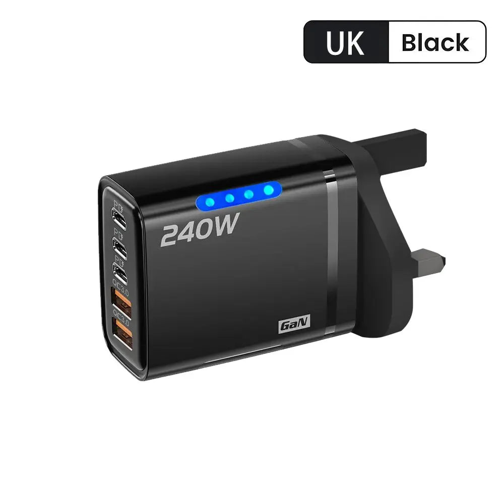 240W 5 Ports GaN Fast USB Charger Multi Port Wall Power Adapter Quick Charge Phone Charger EU US Plug For iPhone Samsung Xiaomi