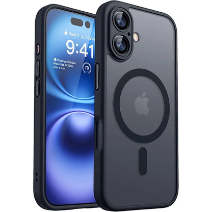 For Magsafe Luxury Armor Shockproof Case For iPhone 16 15 14 13 Pro Max Plus Magnetic Wireless Charge Cover Matte Translucent PC
