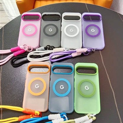 PC Magnetic Frosted Transparent Phone Case with Lanyard For Google Pixel 10 9 8 Pro XL 9a 8a For Magsafe Matte Translucent Cover