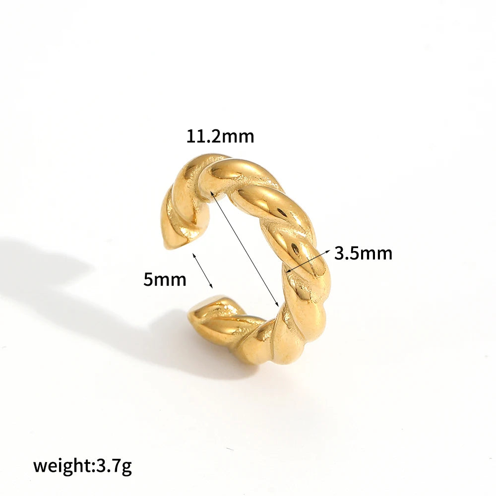 18K Gold Stainless Steel Multilayer Ear Clip – Waterproof Chunky Hoop