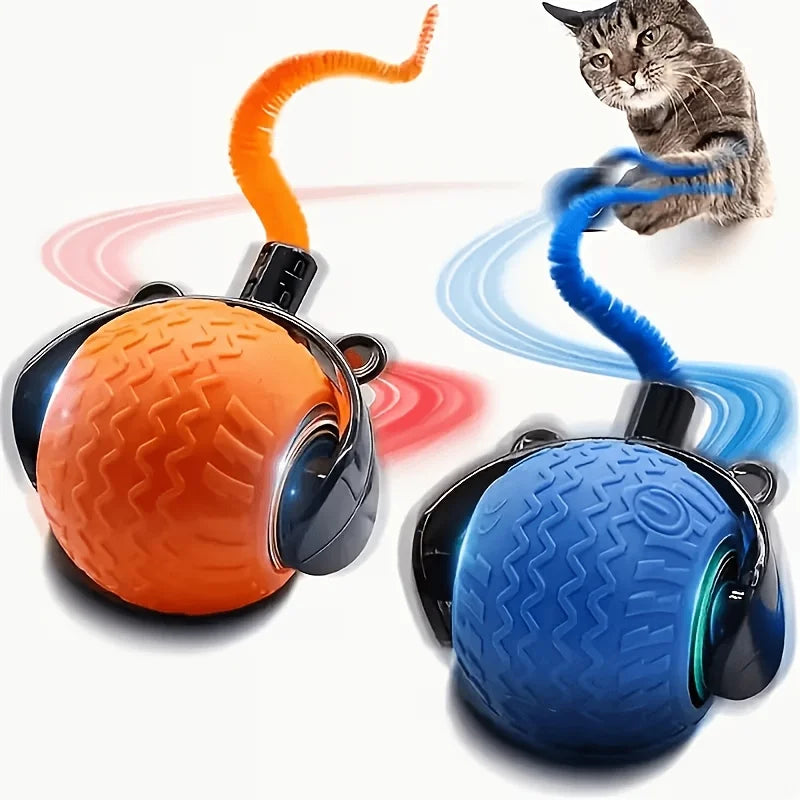 Cat Toy for Indoor Cats, Automatic Rolling Ball with LED Light & Realistic Tail, Self-Playing Motion Activated Cat Toys for Bore