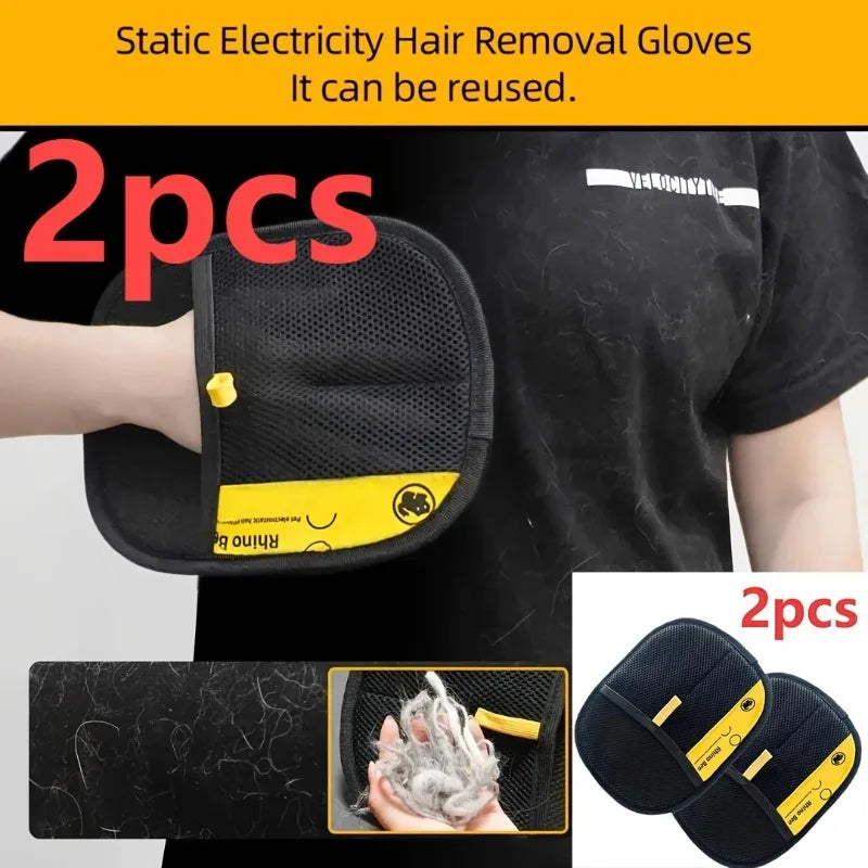 2 Pieces Double Sided Pet Grooming Gloves Fur Absorb Cleaning Mitt Practical Cat Hair Care Tool For Daily Pet Combing