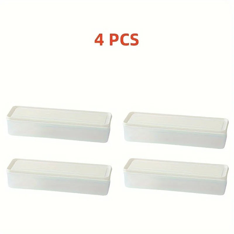 4 Pcs Long Rectangular Food Storage Containers, Plastic Reusable Refrigerator Organizer Boxes Kitchen Accessories