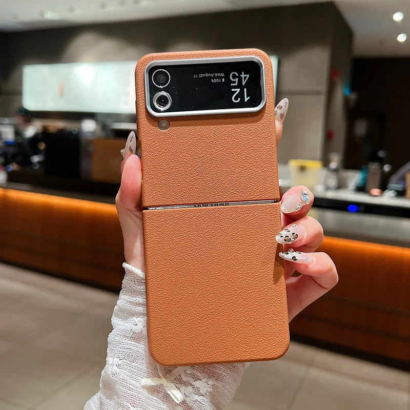 For Samsung Galaxy Z Flip 7 FE 6 5 4 3 5G Luxury Leather Case Shockproof Soft TPU Folding Phone Cover For Samsung Z Flip5 Flip6