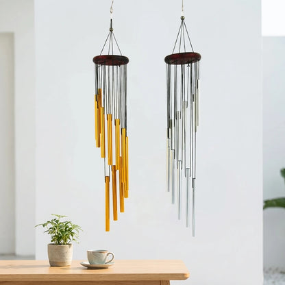 1Piece 12-Tube Aluminum Alloy Wind Chimes Set with Hook Gold/Silver Bells Outdoor Home Wedding Party Memorial Decoration Gifts